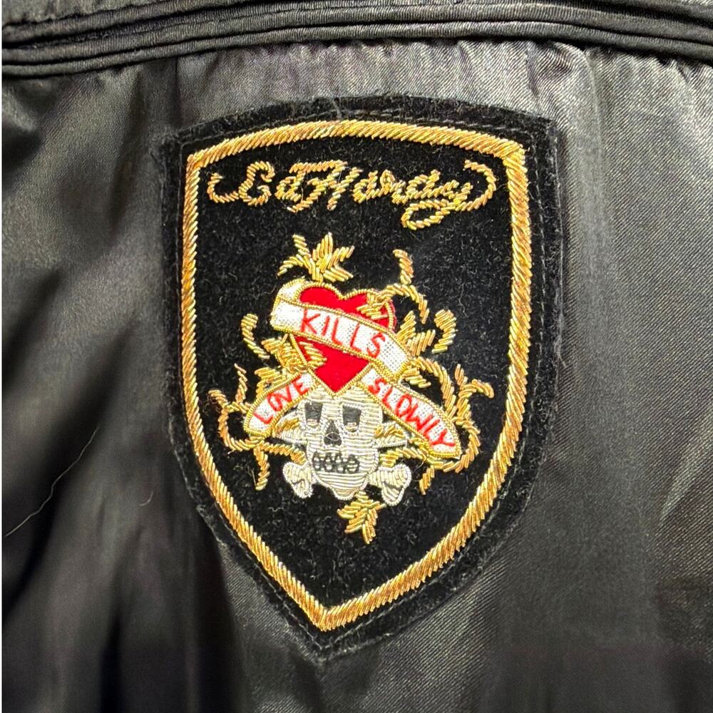 NWT Ed Hardy Black Satin Bomber Jacket Y2K Vintage - Picture 4 of 8